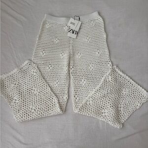 Zara Limited Edition Ivory Crochet Coverup Pants